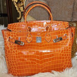 Luxurious 35 cm Gorgeous shiny crocodile alligator exotic bag silver hardware NW
